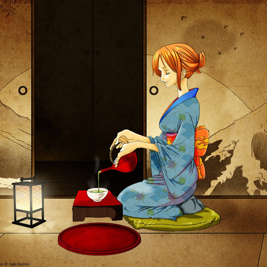 Обои комната, чай, кимоно, one piece, nami, японская одеда, room, tea, kimono, japanese oded разрешение 1920x1200 Загрузить