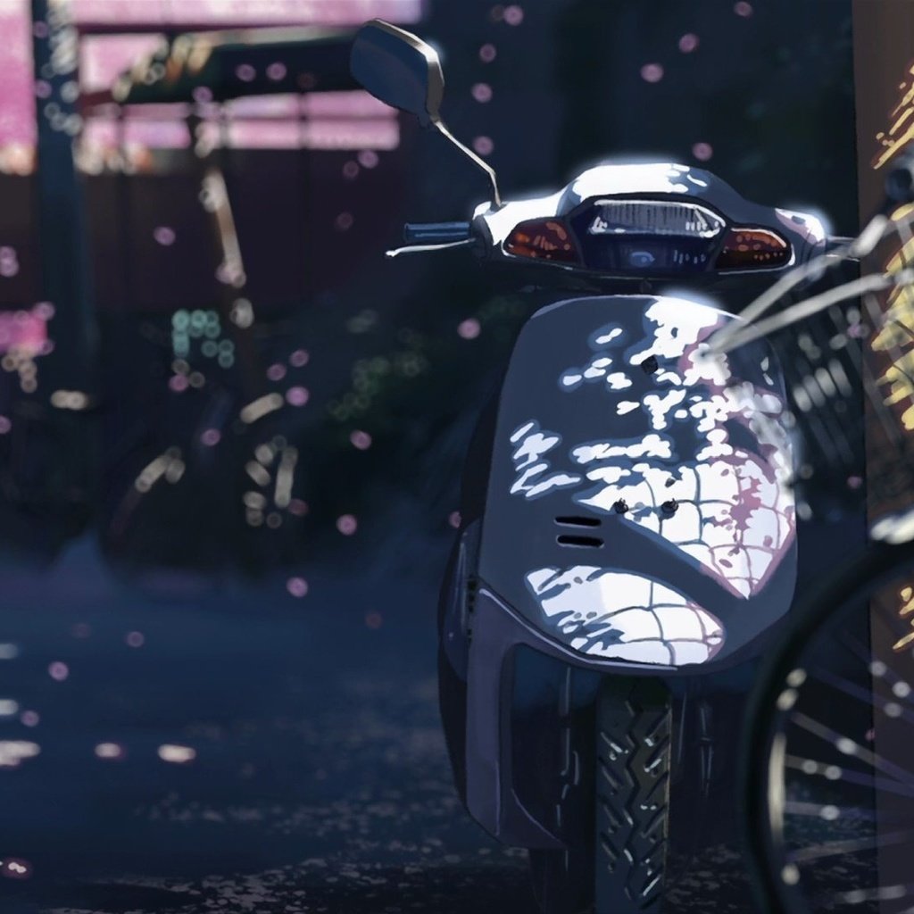 Обои макото синкай, 5 сантиметров в секунду, сакура, мотоцикл, makoto xingkai, 5 centimeters per second, sakura, motorcycle разрешение 1920x1080 Загрузить