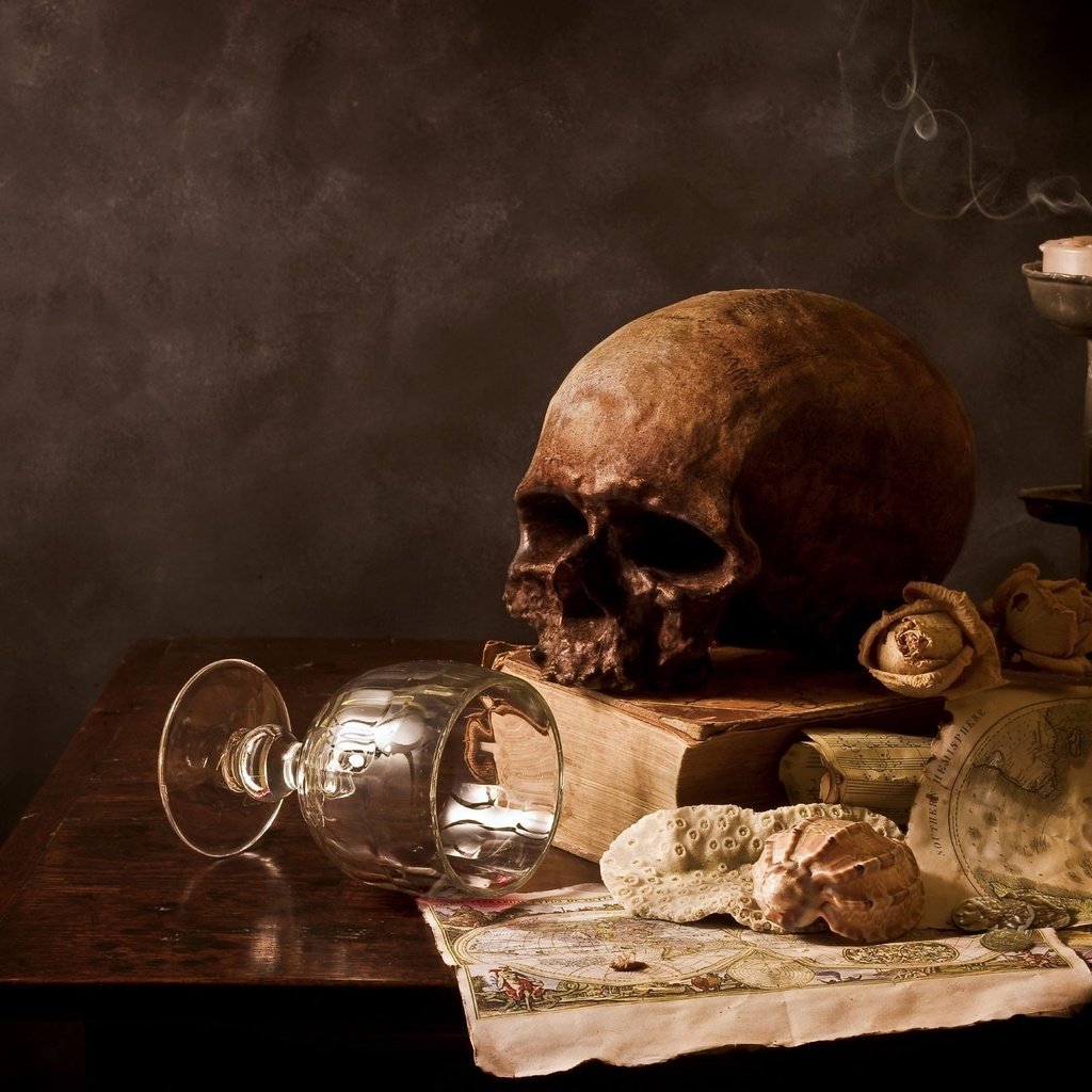 Обои череп, свеча, стакан, skull, candle, glass разрешение 2048x1429 Загрузить