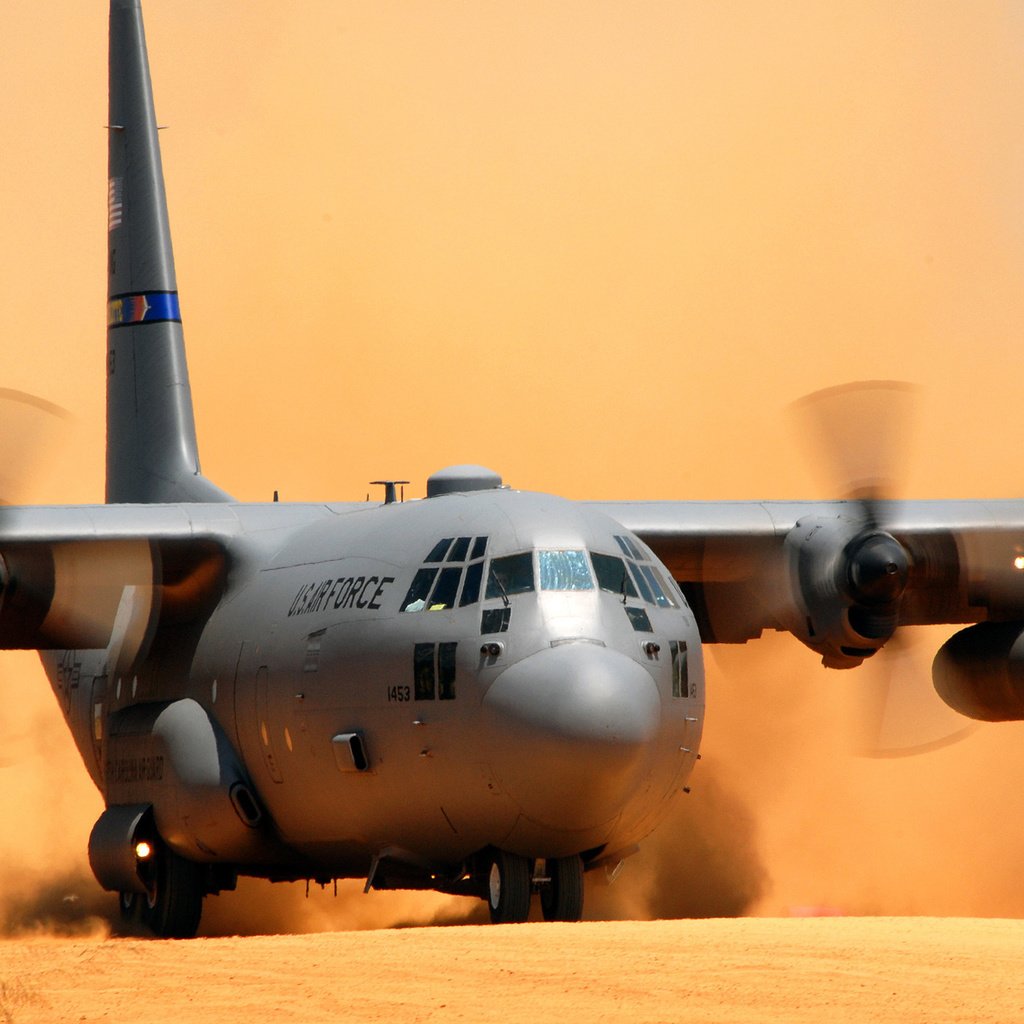 Обои самолет, lockheed c-130 hercules, пыль, посадка, the plane, dust, landing разрешение 1920x1280 Загрузить