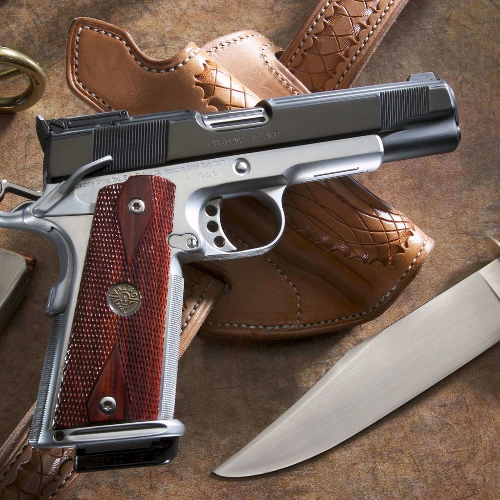 Обои пистолет, нож, магазин, чехол, gun, knife, shop, case разрешение 2196x1647 Загрузить