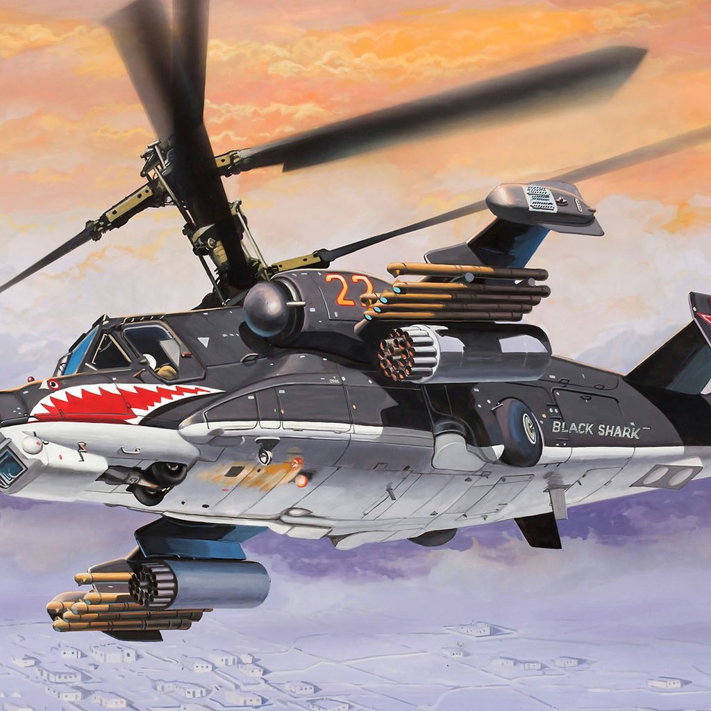 Обои арт, вертолет, советский, черная акула, ка-50, art, helicopter, soviet, black shark, ka-50 разрешение 1920x1080 Загрузить