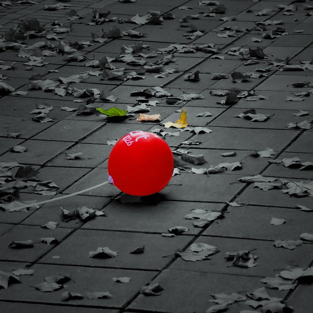 Обои листья, улица, шарик, плитка, воздушный шарик, leaves, street, ball, tile, a balloon разрешение 1920x1080 Загрузить