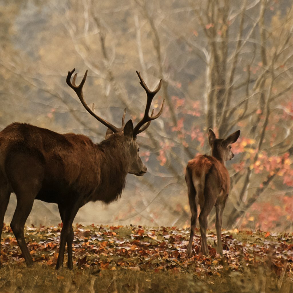 Обои лес, олень, осень, рога, олени, осенние листья, forest, deer, autumn, horns, autumn leaves разрешение 3001x1645 Загрузить