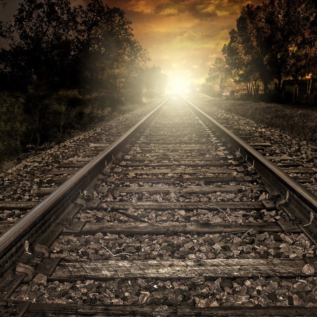 Обои свет, железная дорога, рельсы, пейзаж, light, railroad, rails, landscape разрешение 1920x1144 Загрузить