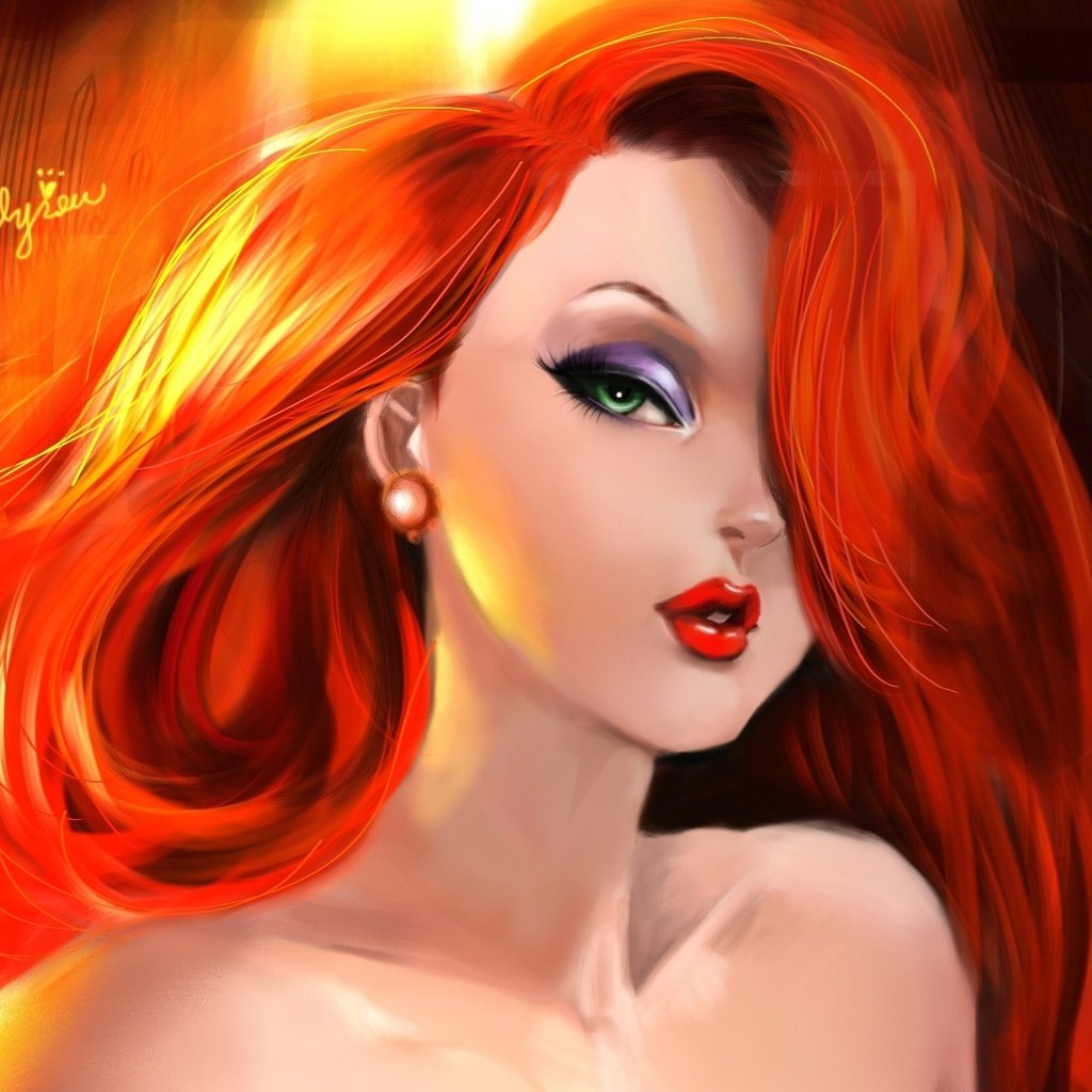 Обои арт, девушка, взгляд, зеленые глаза, макияж, jessica rabbit, рыжие волосы, art, girl, look, green eyes, makeup, red hair разрешение 2000x1672 Загрузить