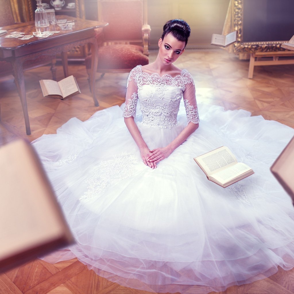 Обои платье, невеста, vita vecera, flying books, dress, the bride разрешение 2048x1367 Загрузить