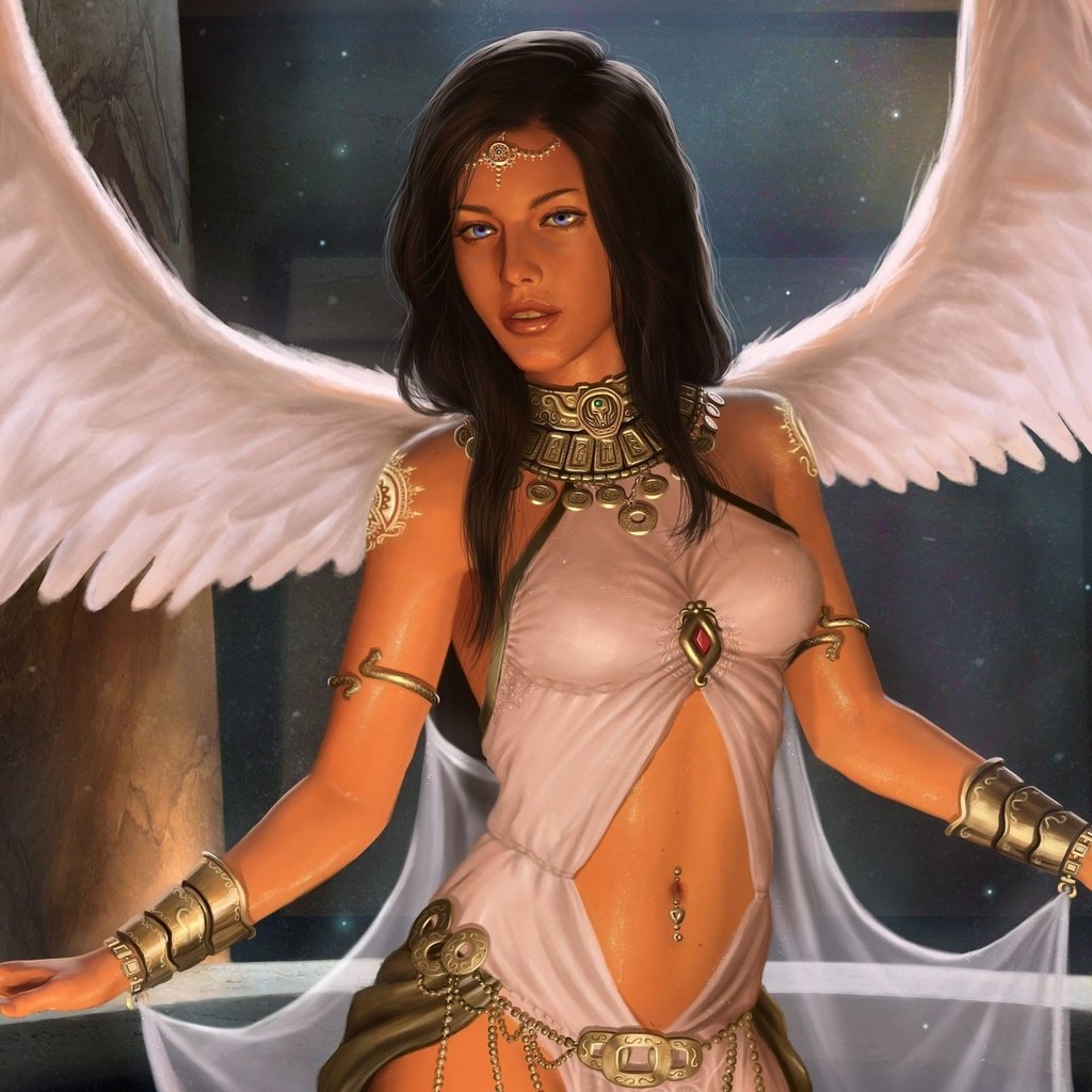 Обои арт, поза, ангел, девушка. взгляд. крылья, art, pose, angel, girl. look. wings разрешение 1920x1440 Загрузить