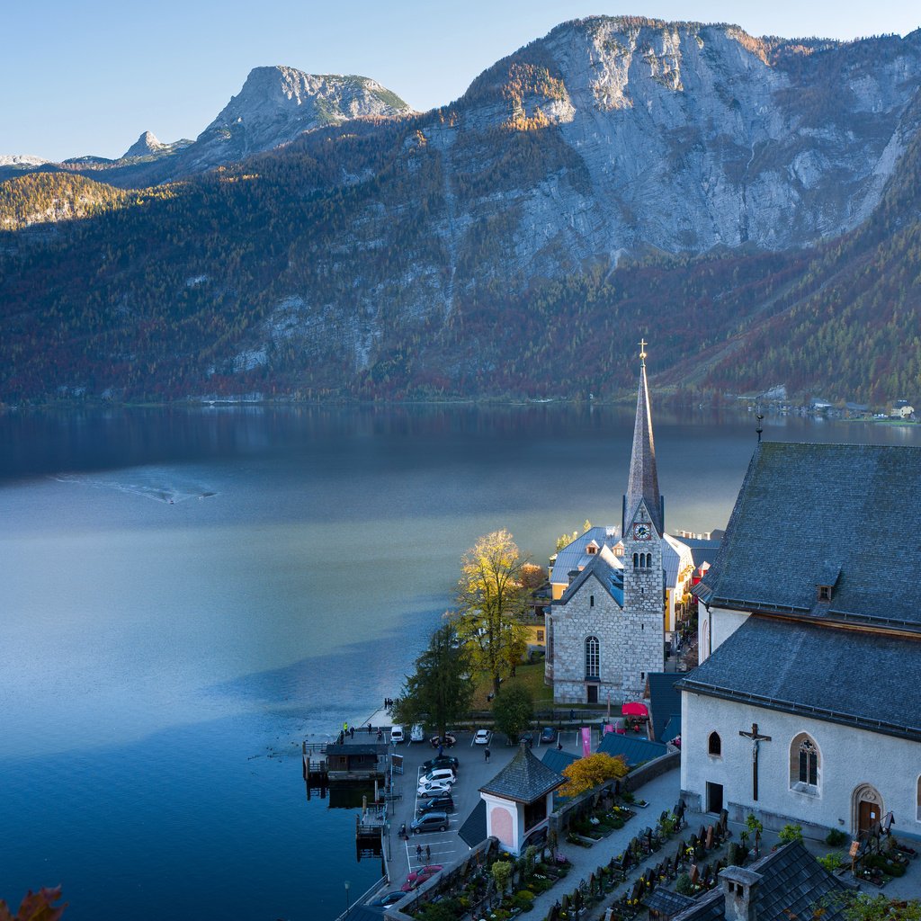 Обои озеро, горы, австрия, дома, городок, церковь, альпы, гальштат, lake, mountains, austria, home, town, church, alps, hallstatt разрешение 5947x3909 Загрузить