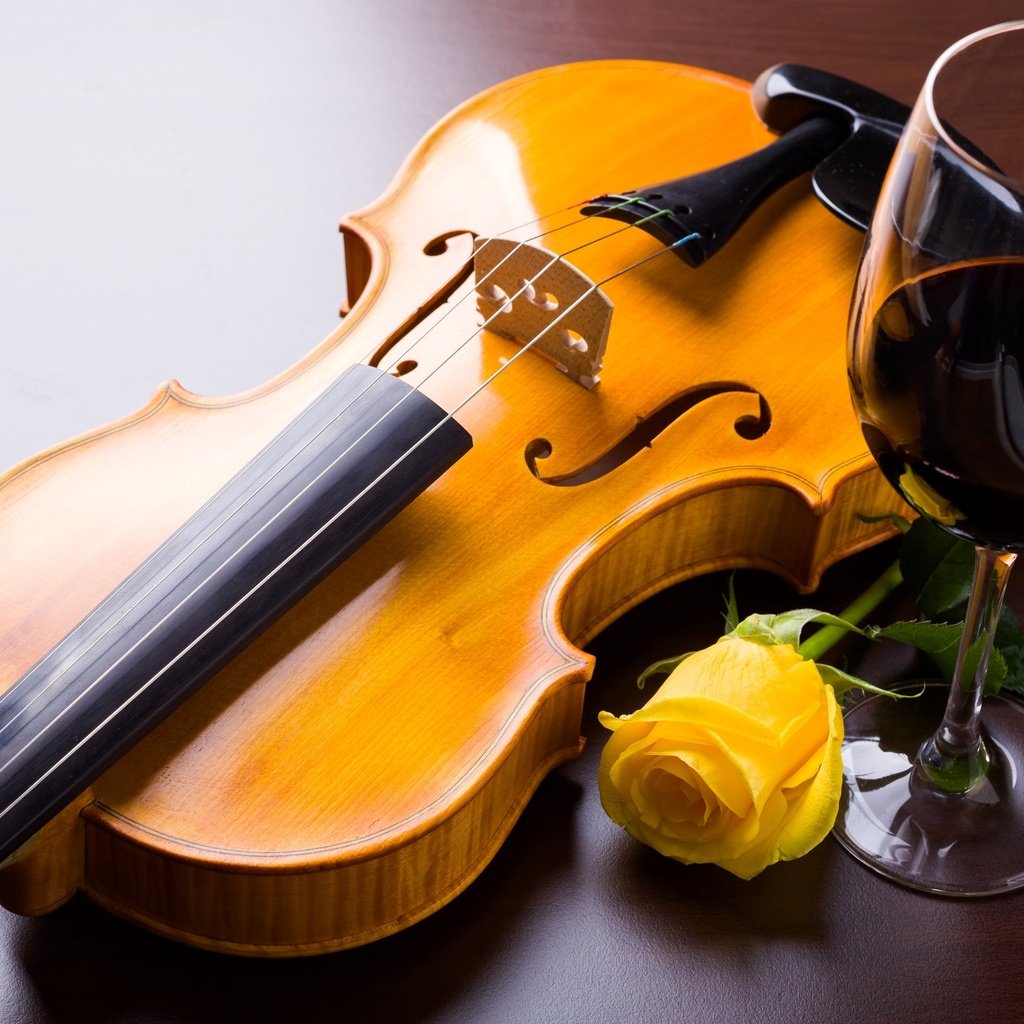 Обои цветок, скрипка, роза, струны, бокал, вино, жёлтая, flower, violin, rose, strings, glass, wine, yellow разрешение 2555x1600 Загрузить