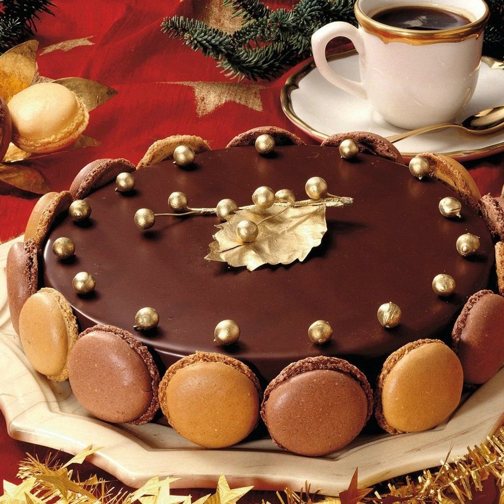 Обои кофе, шоколад, печенье, торт, макаруны, coffee, chocolate, cookies, cake, macaroon разрешение 1920x1080 Загрузить
