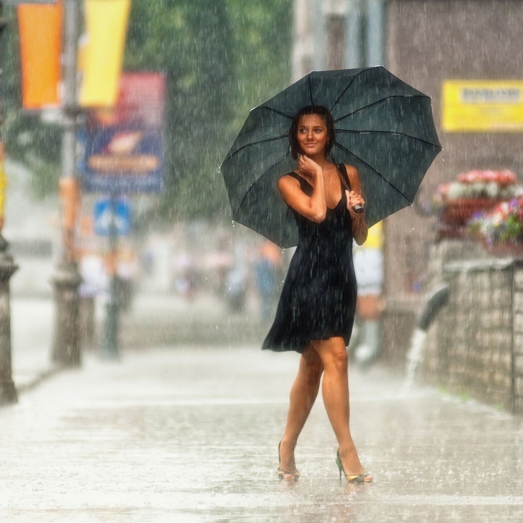 Обои девушка, платье, улыбка, улица, дождь, зонт, girl, dress, smile, street, rain, umbrella разрешение 2100x1420 Загрузить