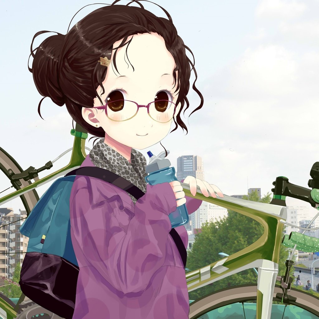 Обои девушка, очки, аниме, волосы, велосипед, girl, glasses, anime, hair, bike разрешение 2936x2432 Загрузить