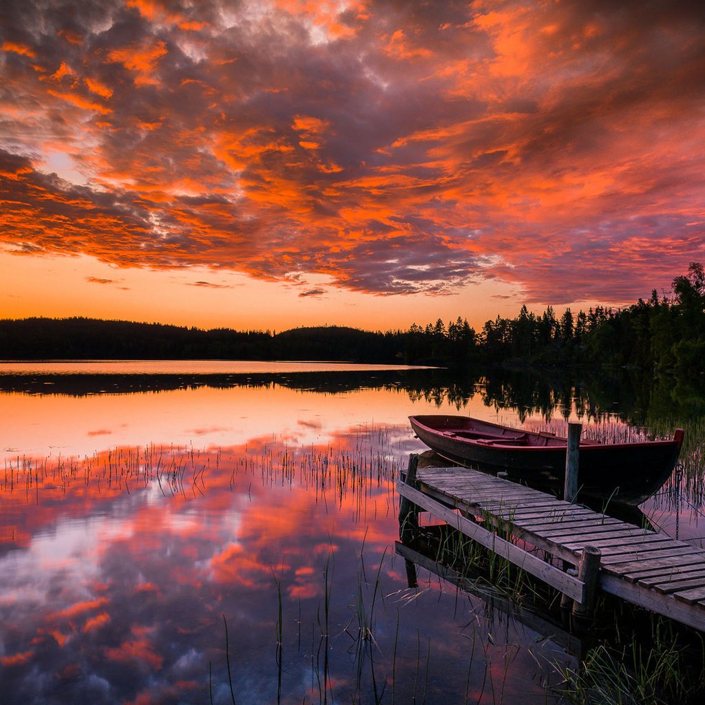 Обои озеро, природа, закат, пейзаж, лодка, lake, nature, sunset, landscape, boat разрешение 1920x1200 Загрузить