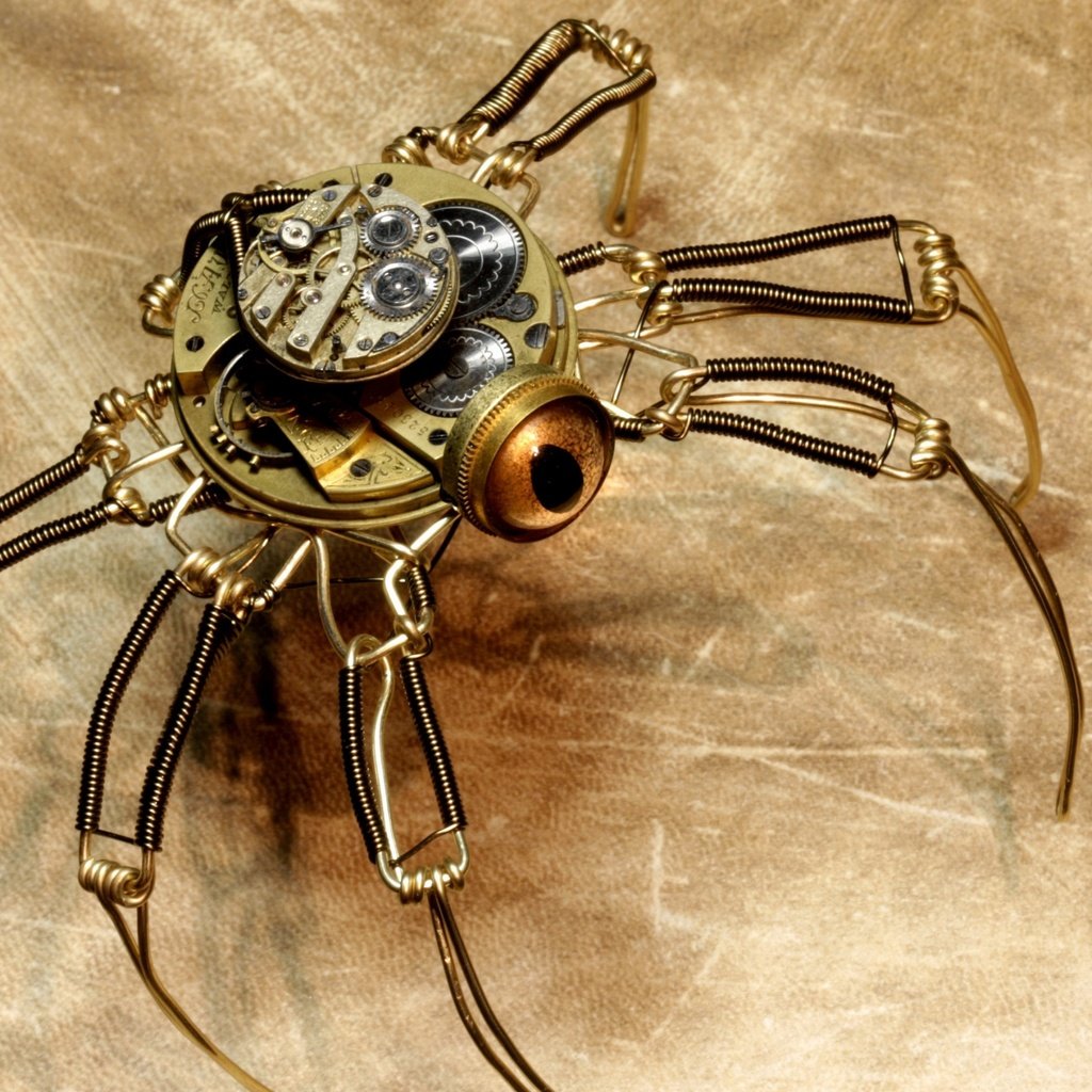 Обои фон, робот, паук, стимпанк, background, robot, spider, steampunk разрешение 3840x2160 Загрузить