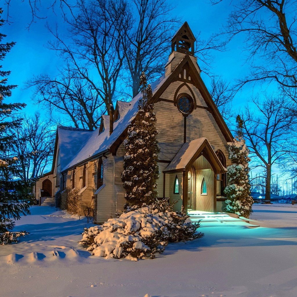Обои снег, зима, церковь, часовня, snow, winter, church, chapel разрешение 1920x1080 Загрузить
