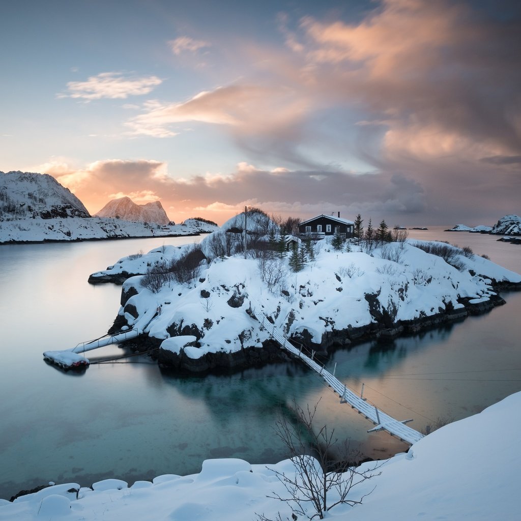 Обои зима, мост, остров, норвегии, troms fylke, winter, bridge, island, norway разрешение 2048x1365 Загрузить