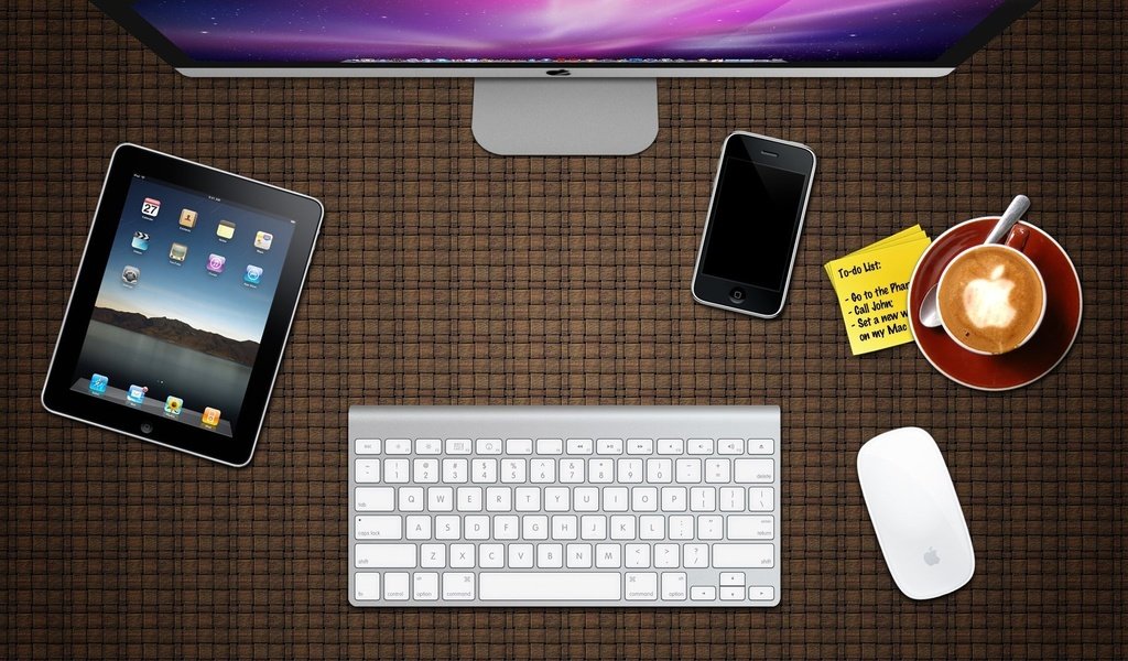 Обои клавиатура, apple desk, ipad, айфон, эппл, keyboard, iphone, apple разрешение 1920x1080 Загрузить