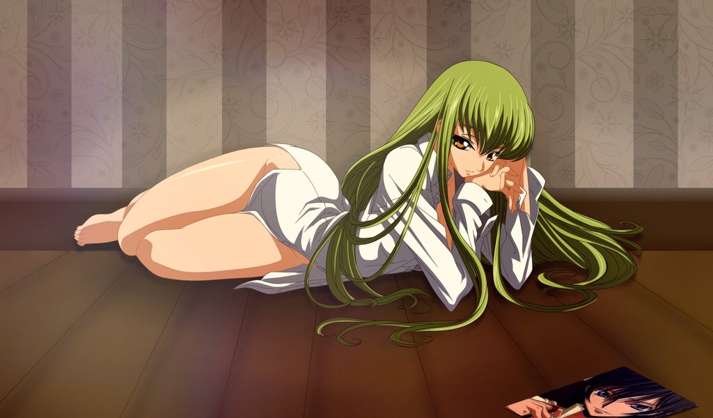 Обои лежит, пол, зеленые волосы, cc, код гиасс, серая ведьма, lies, floor, green hair, code geass, grey witch разрешение 1920x1200 Загрузить