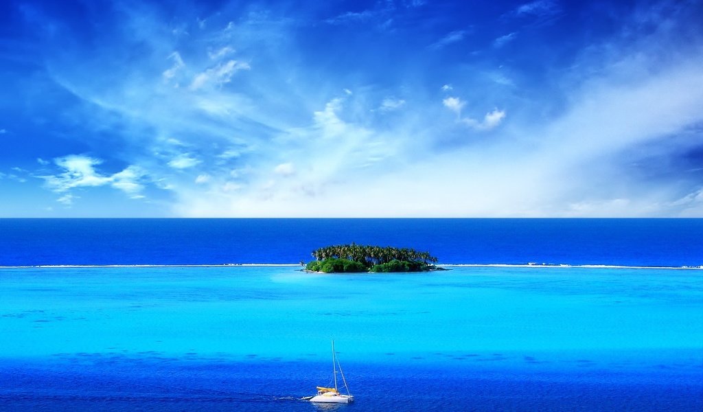 Обои синий, море, лодка, остров, тропики, blue, sea, boat, island, tropics разрешение 1920x1200 Загрузить