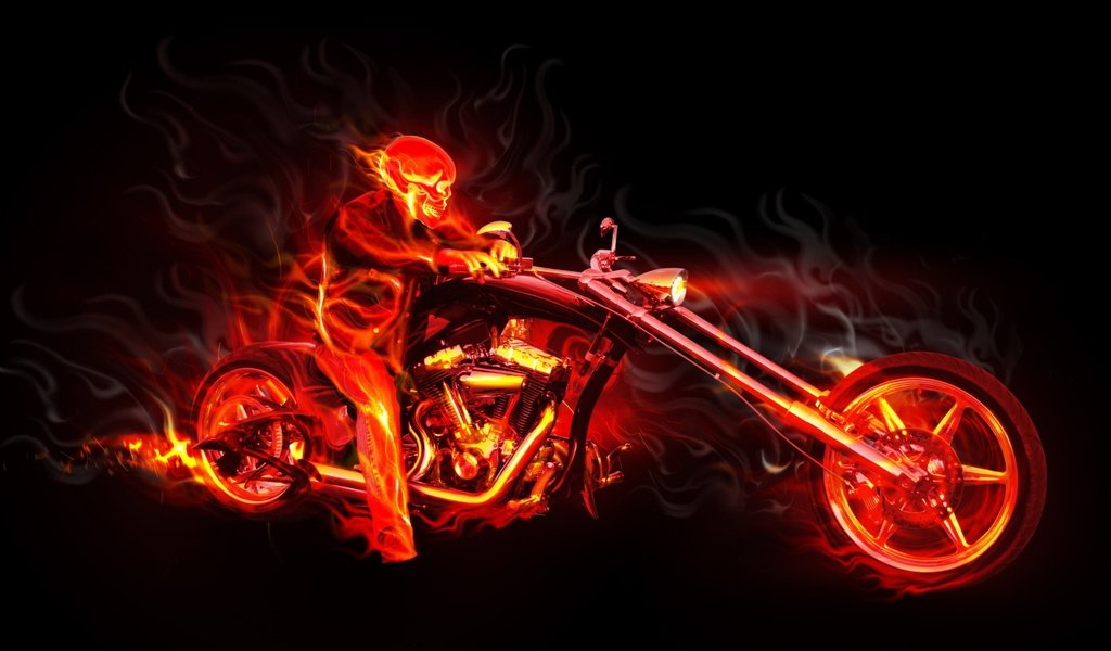 Обои пламя, огонь, мотоцикл, череп, flame, fire, motorcycle, skull разрешение 1920x1200 Загрузить