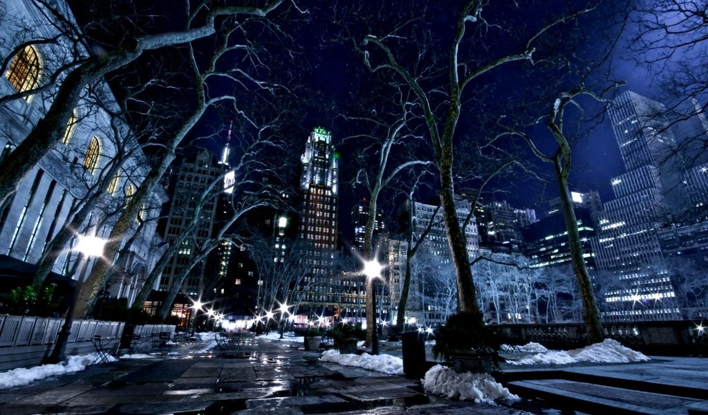 Обои деревья, зима, ночная улица, trees, winter, night street разрешение 2000x1333 Загрузить