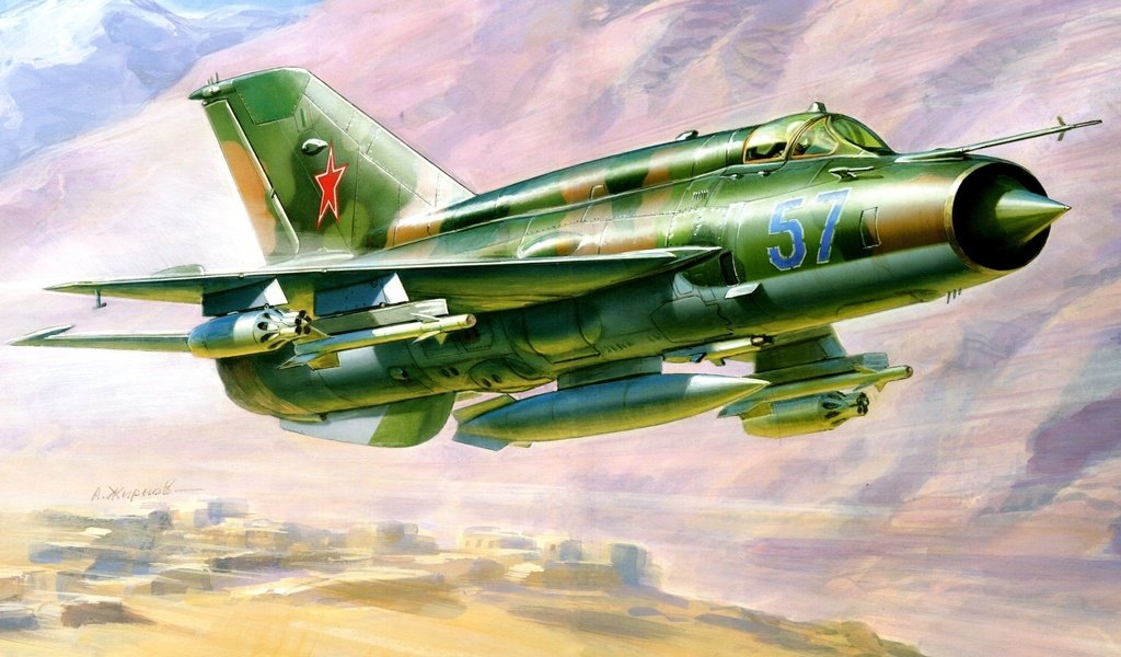 Обои рисунок, самолет, истребитель, миг-21смт?, figure, the plane, fighter, mig-21смт? разрешение 2560x1600 Загрузить