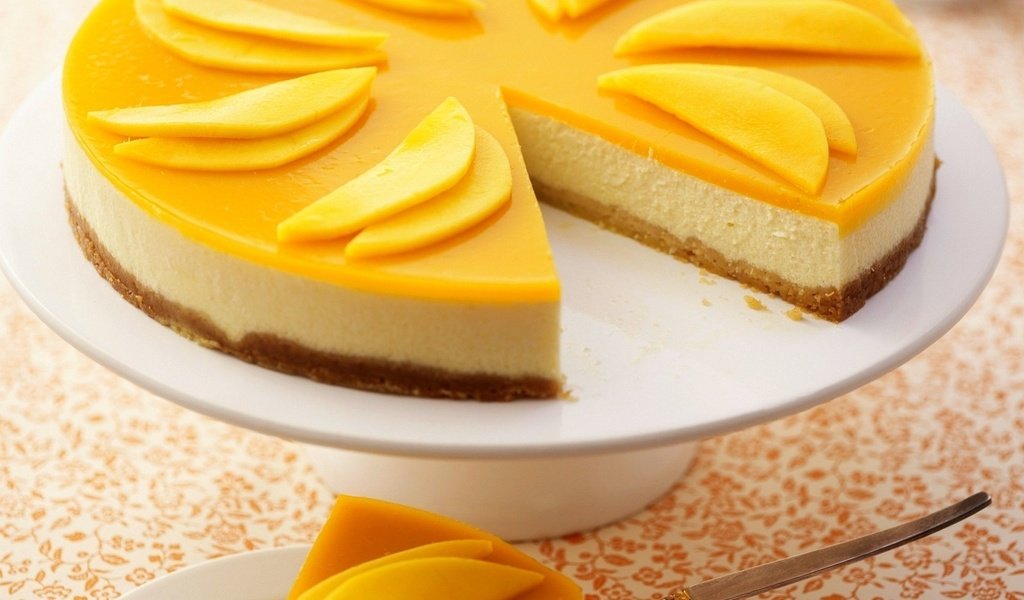 Обои фрукты, сладкое, торт, десерт, чизкейк, манго, fruit, sweet, cake, dessert, cheesecake, mango разрешение 1920x1440 Загрузить