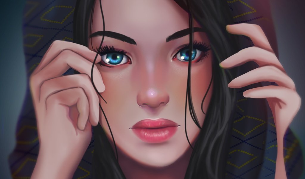 Обои глаза, арт, девушка, взгляд, волосы, лицо, руки, капюшон, eyes, art, girl, look, hair, face, hands, hood разрешение 4891x2855 Загрузить