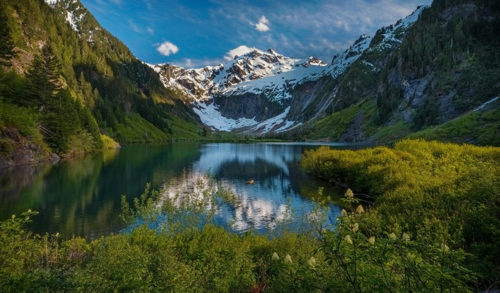 Обои трава, вечер, озеро, горы, снег, природа, отражения, лето, grass, the evening, lake, mountains, snow, nature, reflection, summer разрешение 1920x1200 Загрузить