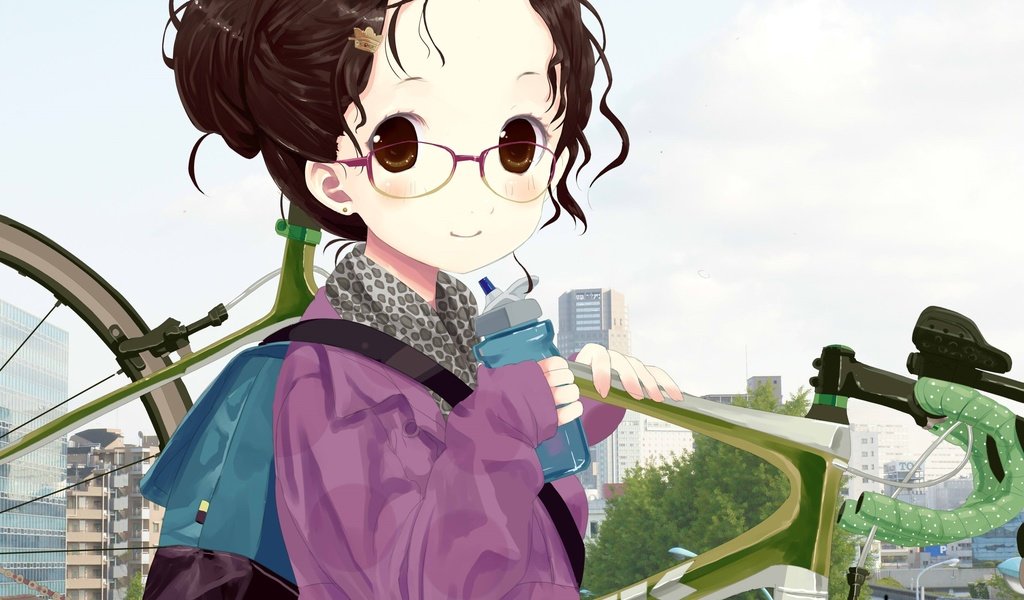 Обои девушка, очки, аниме, волосы, велосипед, girl, glasses, anime, hair, bike разрешение 2936x2432 Загрузить