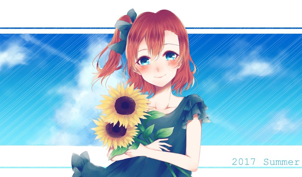 Обои рыжая, подсолнухи, love live, коусака гонока, red, sunflowers, kousaka honoka разрешение 5209x3508 Загрузить