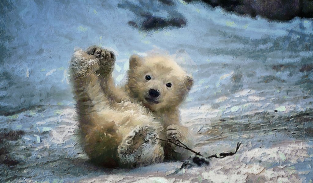 Обои арт, зима, медведь, живопись, медвежонок, art, winter, bear, painting разрешение 2880x1800 Загрузить