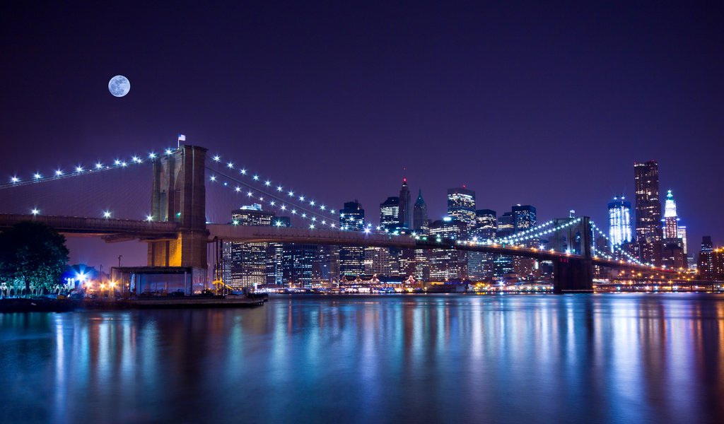 Обои ночь, огни, мост, город, сша, нью-йорк, lisa combs, night, lights, bridge, the city, usa, new york разрешение 3840x2400 Загрузить