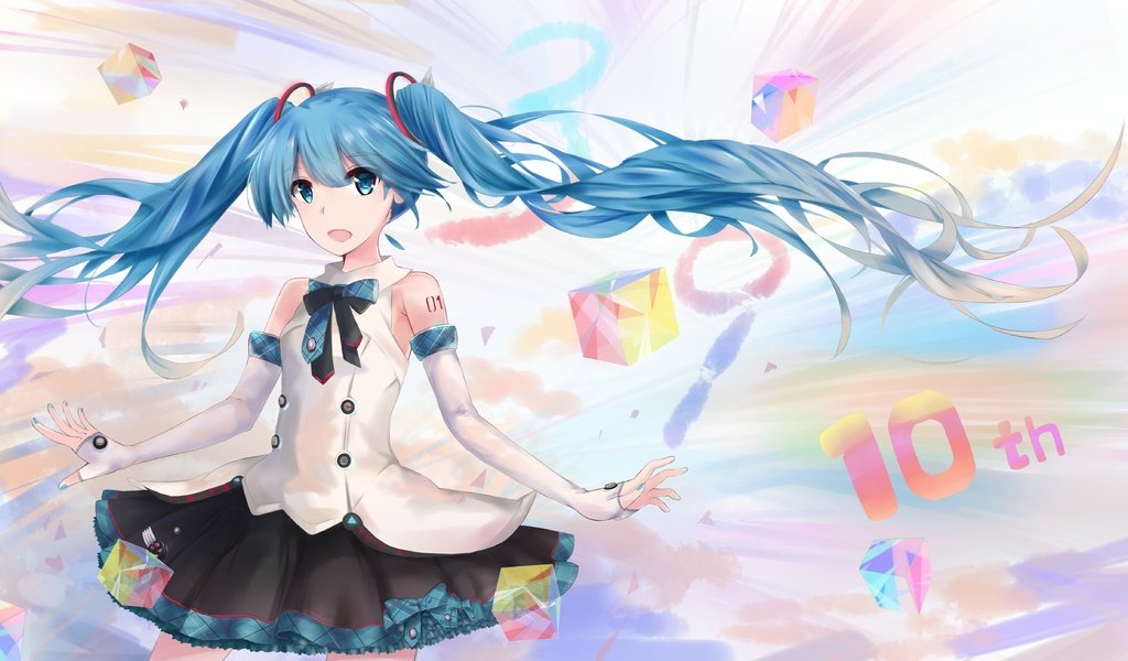 Обои мику хацунэ, happy anime girl, hatsune miku разрешение 4800x2786 Загрузить