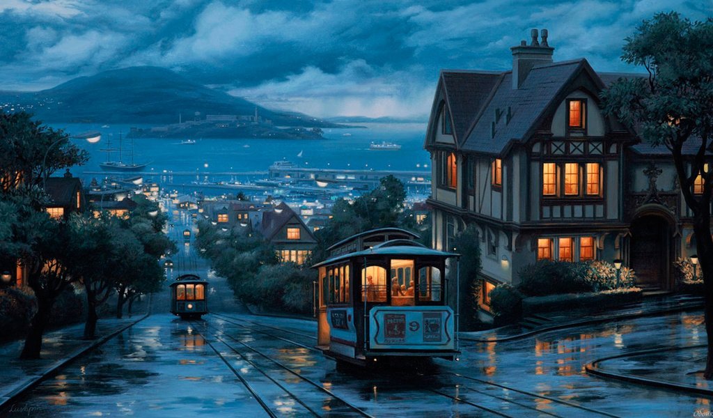 Обои город, дождь, трамвай, the city, rain, tram разрешение 1920x1080 Загрузить