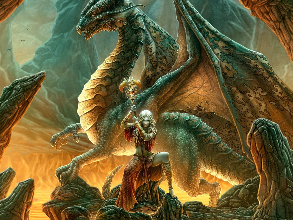 Обои девушка, фентези, дракон, эльфийка, жезл, kerem beyit - dragon mage, girl, fantasy, dragon, elf, rod разрешение 1920x1200 Загрузить