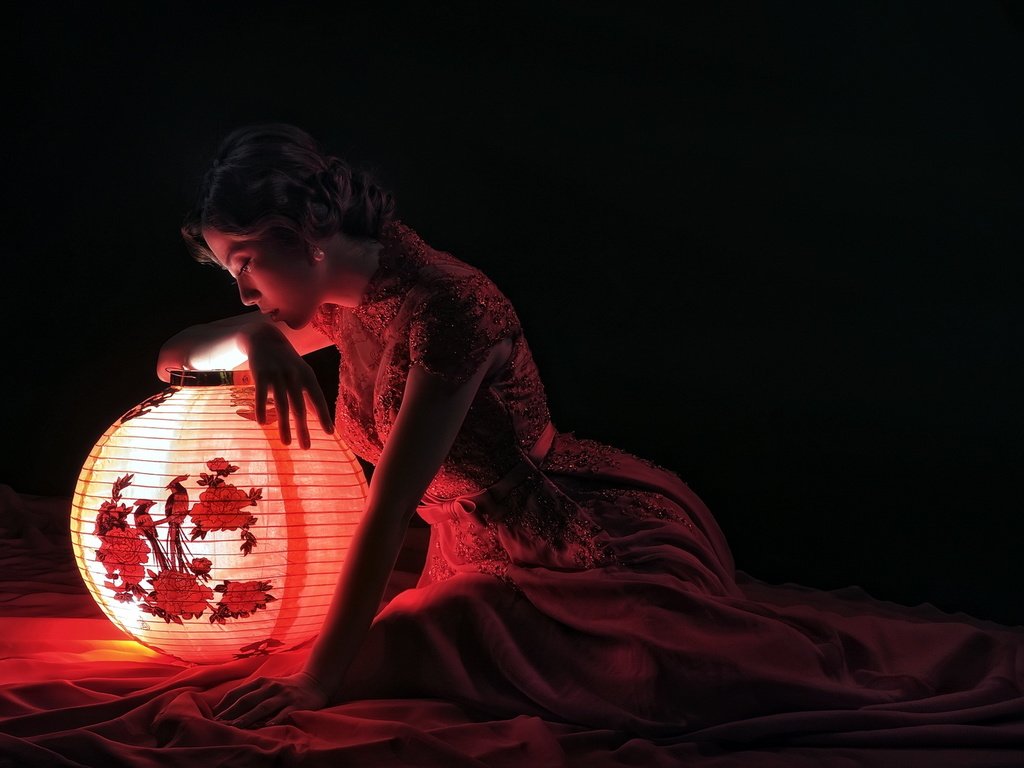 Обои девушка, азиатка, китайский фонарик, girl, asian, chinese lantern разрешение 1920x1200 Загрузить