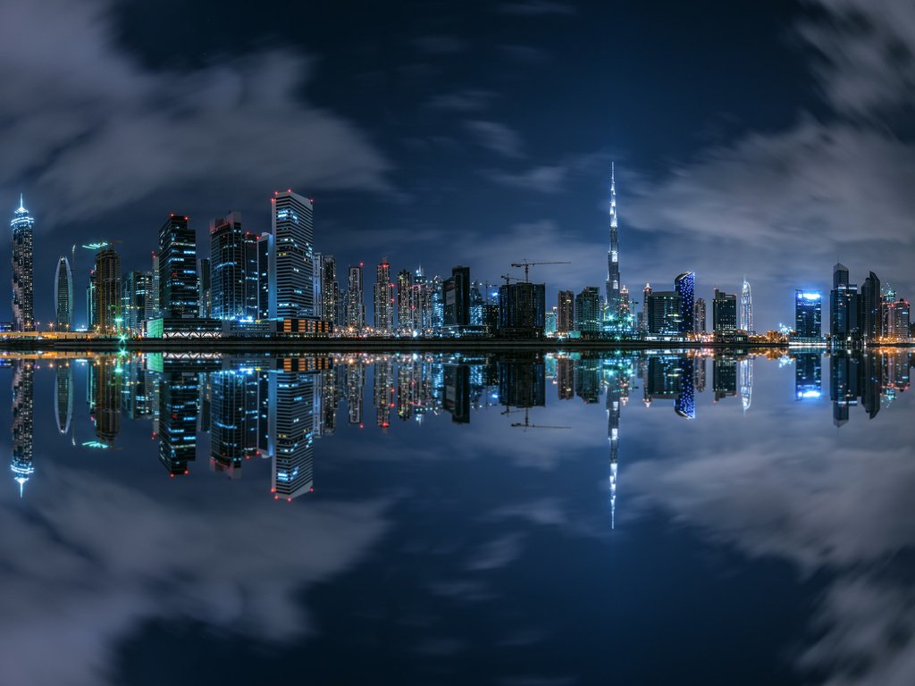 Обои ночь, огни, отражение, дубай, business bay, night, lights, reflection, dubai разрешение 2048x1186 Загрузить