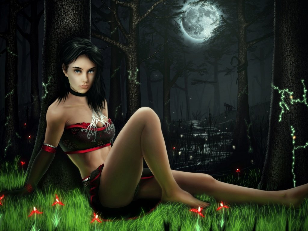 Обои ночь, девушка, луна, night, girl, the moon разрешение 2560x1600 Загрузить