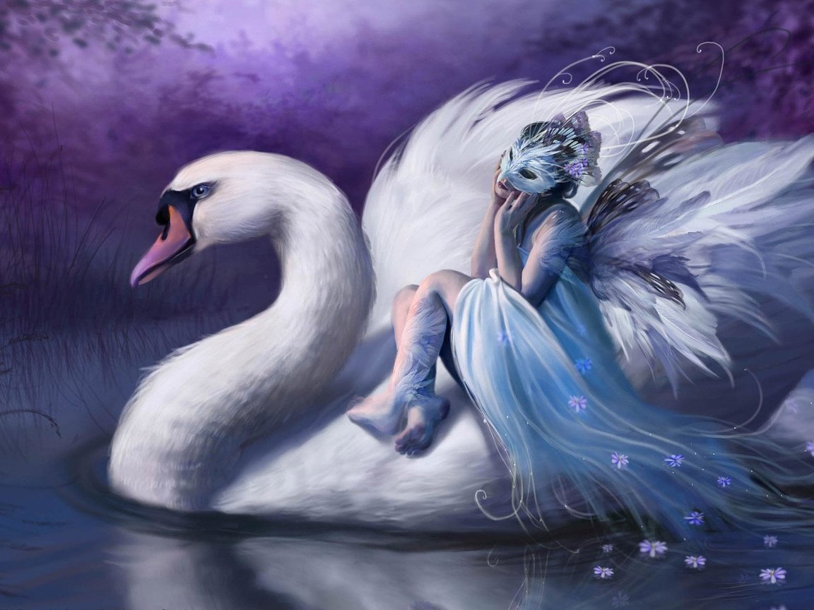 Обои ночь, фея, германия, лебедь, bente schlick, night, fairy, germany, swan разрешение 1920x1175 Загрузить