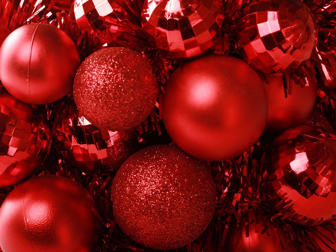 Обои красный, шарики, мишура, red, balls, tinsel разрешение 1920x1200 Загрузить