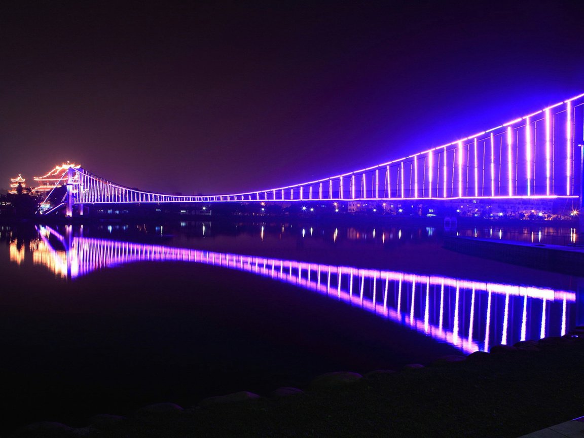 Обои ночь, огни, отражение, мост, night, lights, reflection, bridge разрешение 1920x1200 Загрузить