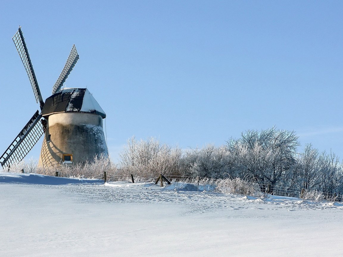 Обои зима, ветряная мельница, winter, windmill разрешение 1920x1080 Загрузить