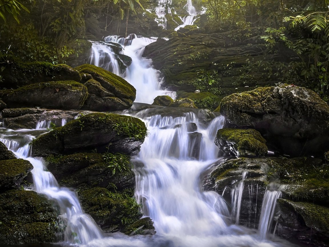 Обои река, природа, камни, водопад, мох, river, nature, stones, waterfall, moss разрешение 1920x1080 Загрузить