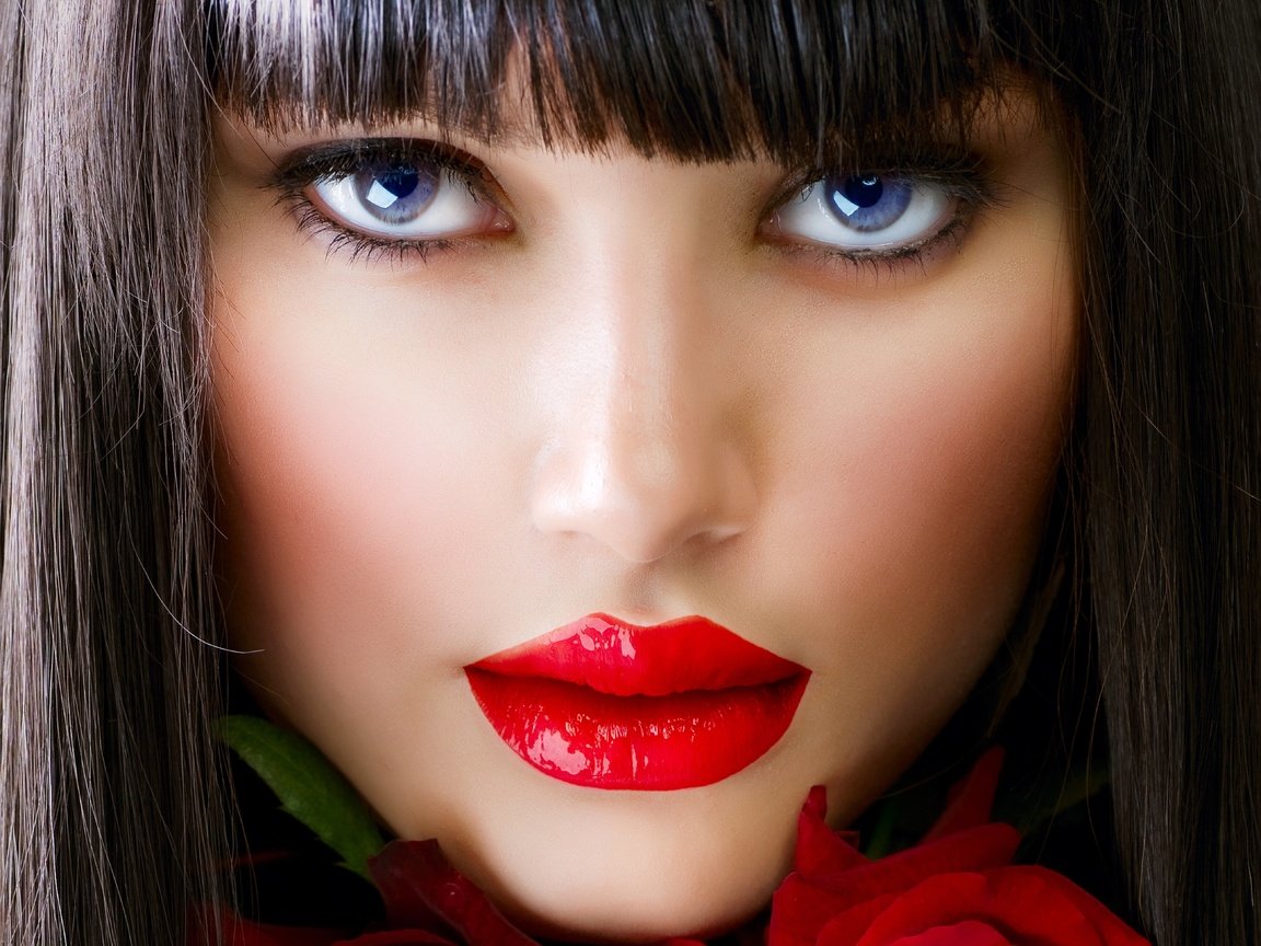 Обои девушка, помада, цветок, красные губы, портрет, челка, брюнетка, взгляд, модель, губы, лицо, girl, lipstick, flower, red lips, portrait, bangs, brunette, look, model, lips, face разрешение 5203x4102 Загрузить