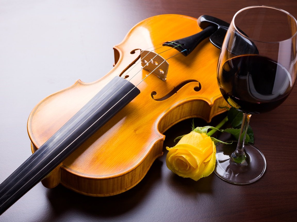 Обои цветок, скрипка, роза, струны, бокал, вино, музыкальный инструмент, flower, violin, rose, strings, glass, wine, musical instrument разрешение 4800x3200 Загрузить