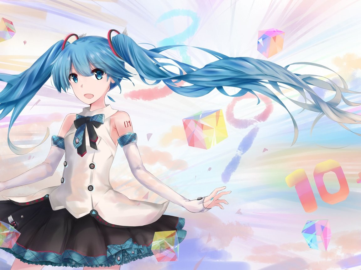 Обои мику хацунэ, happy anime girl, hatsune miku разрешение 4800x2786 Загрузить