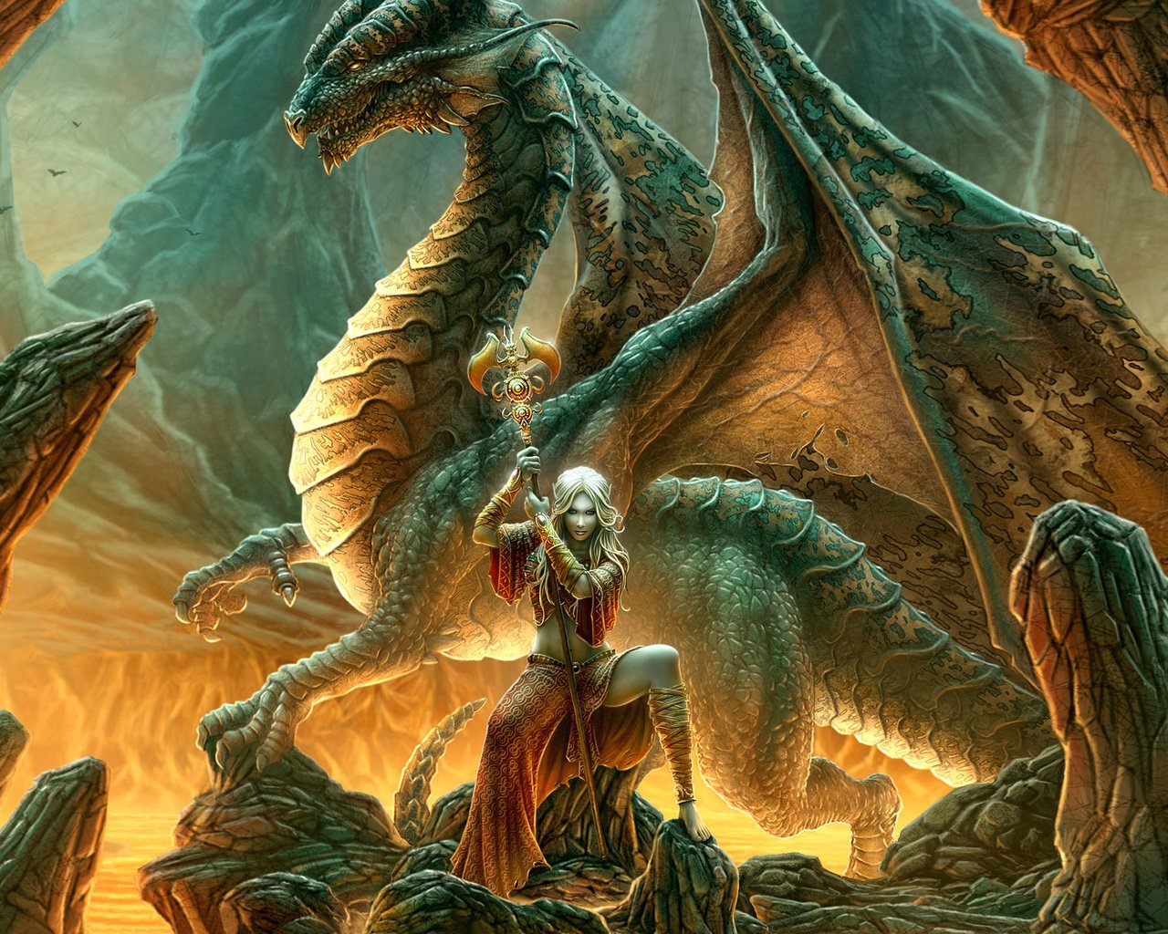 Обои девушка, фентези, дракон, эльфийка, жезл, kerem beyit - dragon mage, girl, fantasy, dragon, elf, rod разрешение 1920x1200 Загрузить