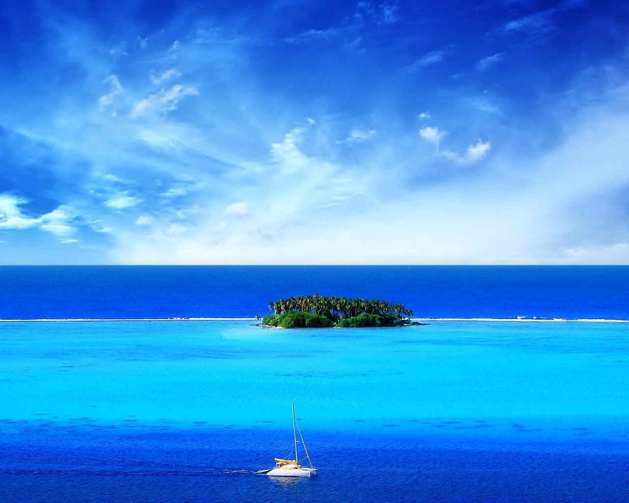 Обои синий, море, лодка, остров, тропики, blue, sea, boat, island, tropics разрешение 1920x1200 Загрузить